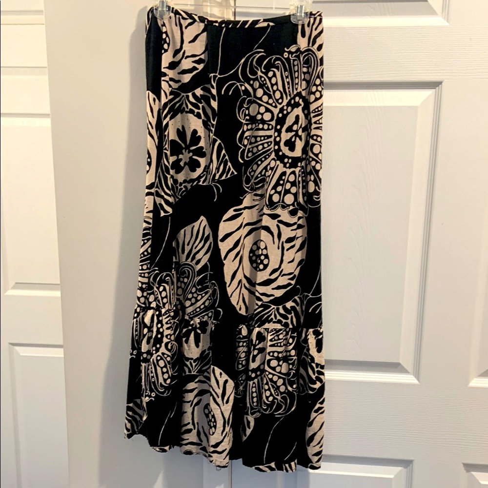 Christian Siriano Black and Cream Floral Maxi Skirt